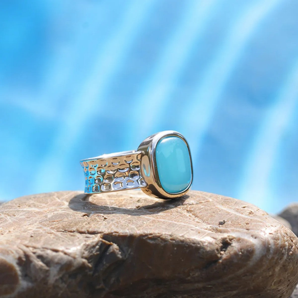 Ovarian Cancer Awareness-Thalassophile Sea Glass Wide Band Ring