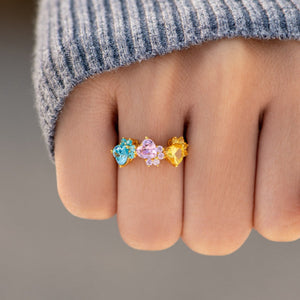 The Dog Mom Dog Paws 1-5 Personalized Birthstones Ring - Gift For Dog Lovers