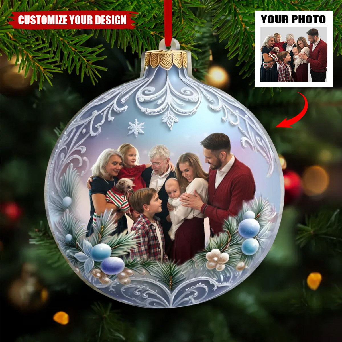 Personalized Upload Photo Christmas Acrylic Ornament - Christmas Gift Idea For Family/Couple