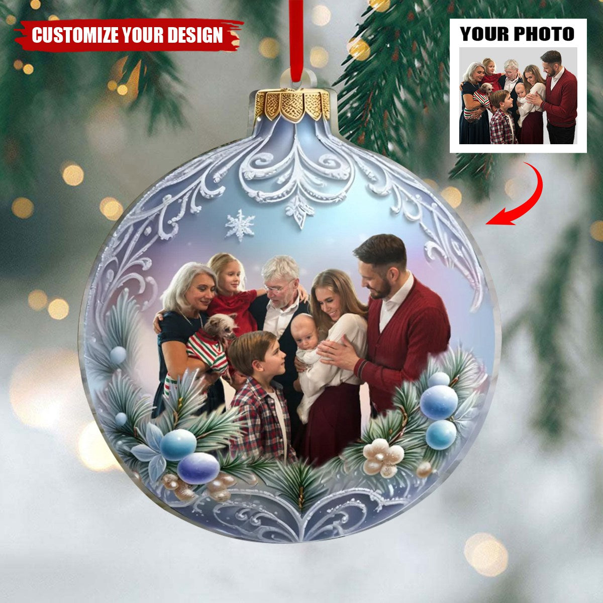 Personalized Upload Photo Christmas Acrylic Ornament - Christmas Gift Idea For Family/Couple
