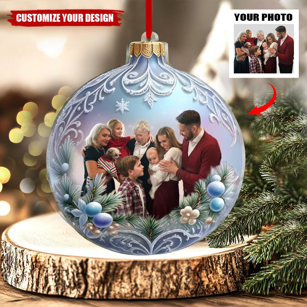 Personalized Upload Photo Christmas Acrylic Ornament - Christmas Gift Idea For Family/Couple
