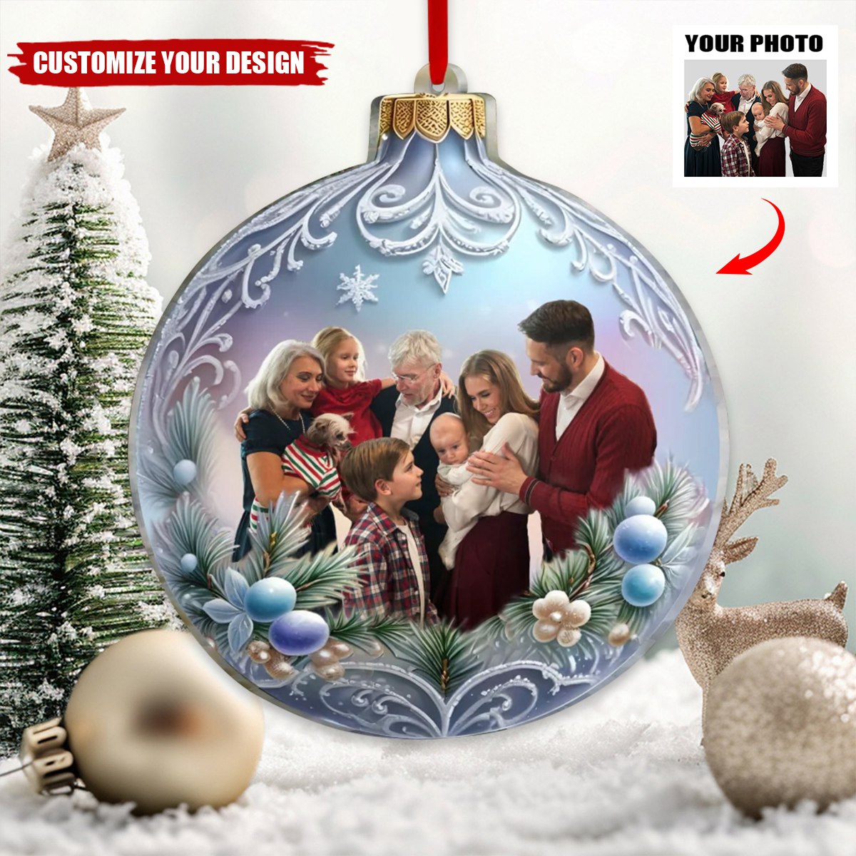 Personalized Upload Photo Christmas Acrylic Ornament - Christmas Gift Idea For Family/Couple