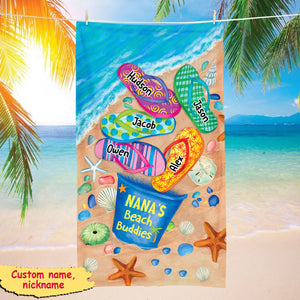 Nana's Beach Buddies Summer Flip Flop Personalized Beach Towel - Perfect Gift for Grandmas Moms Aunties