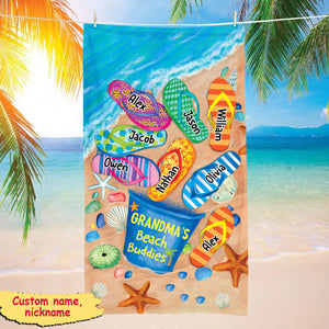 Nana's Beach Buddies Summer Flip Flop Personalized Beach Towel - Perfect Gift for Grandmas Moms Aunties