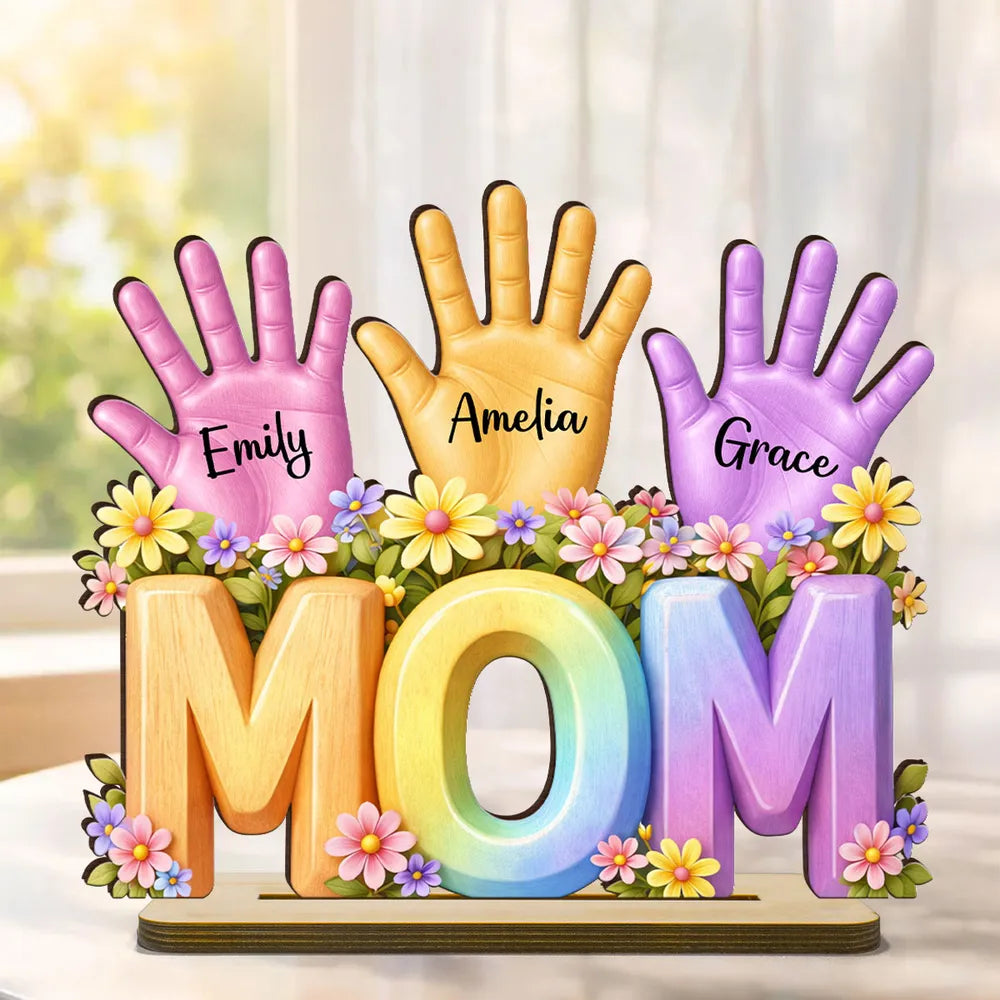 Personalized Hand Print  Wooden Plaque -Gift For Mom Wife