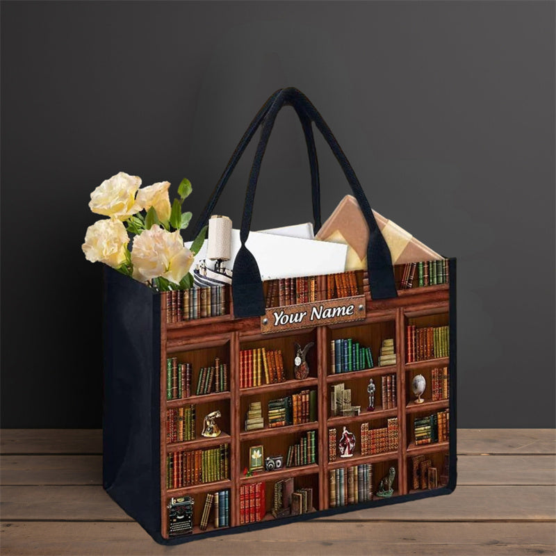 Library Book Shelf Personalized Canvas Tote Bag