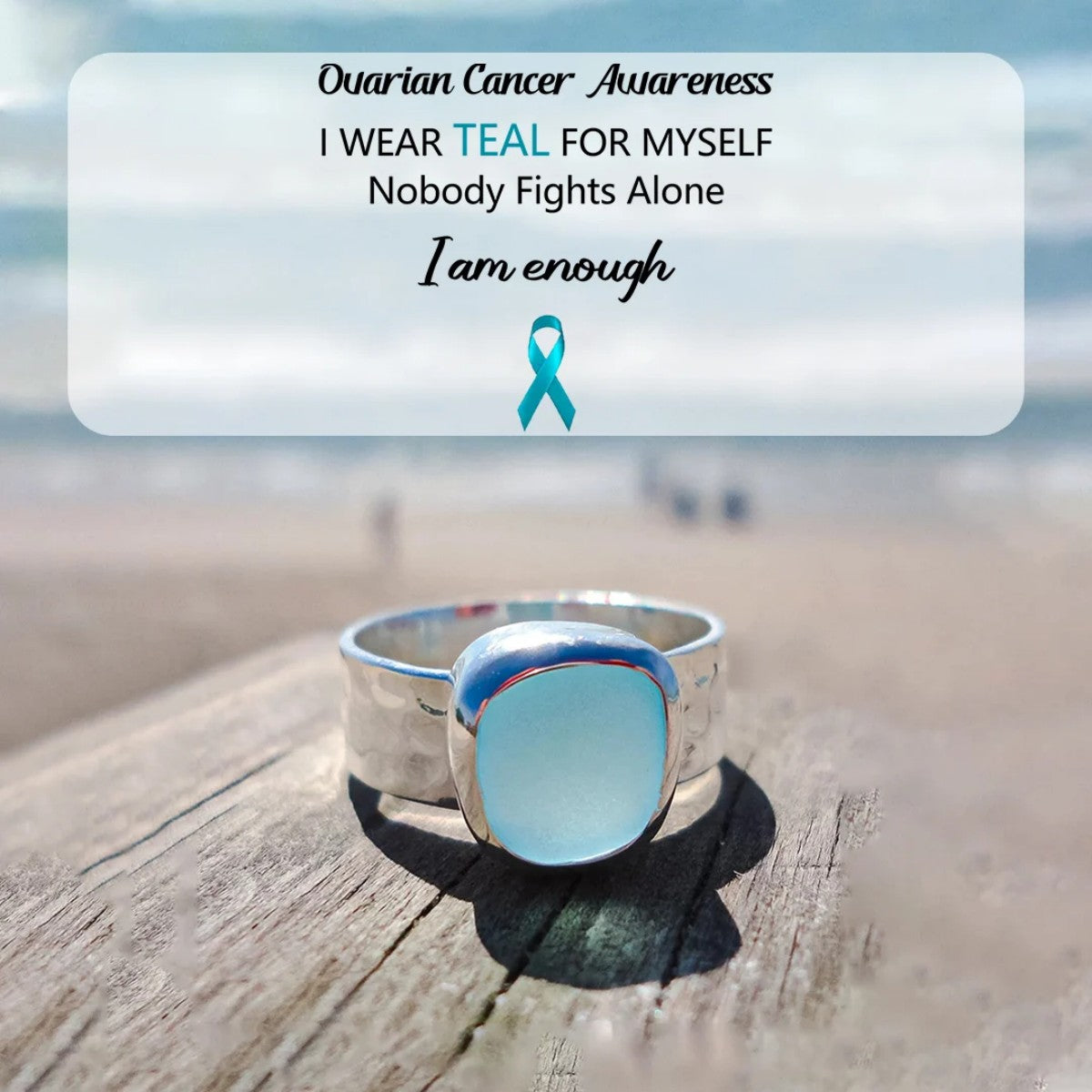 Ovarian Cancer Awareness-Thalassophile Sea Glass Wide Band Ring