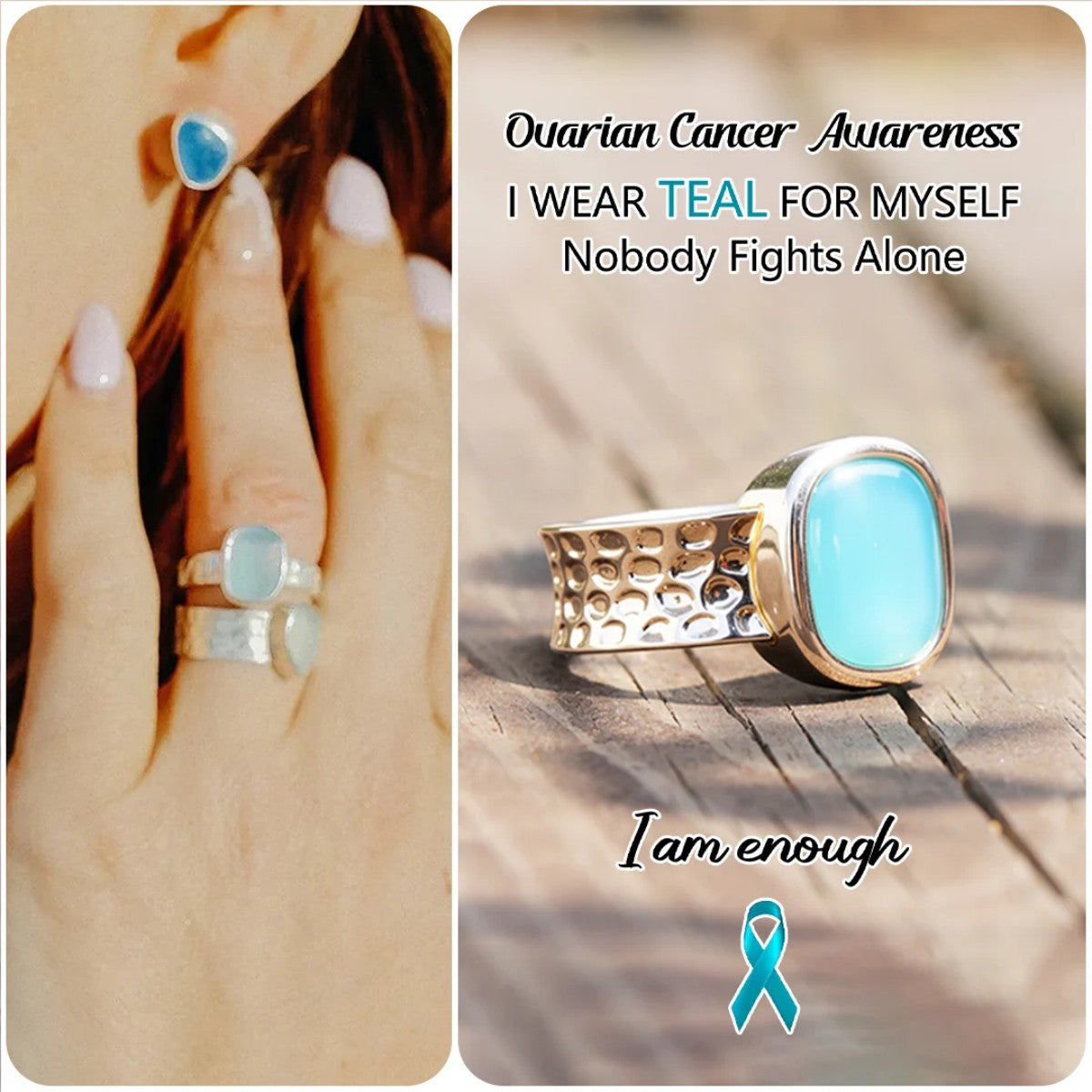 Ovarian Cancer Awareness-Thalassophile Sea Glass Wide Band Ring