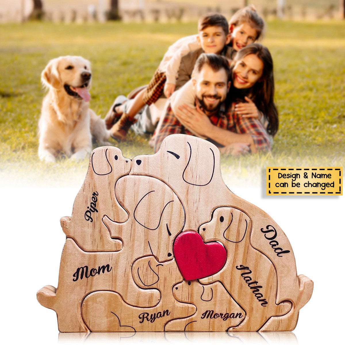 Handcrafted - Wooden Dogs Family Puzzle - Personalized Wooden Pet Carvings