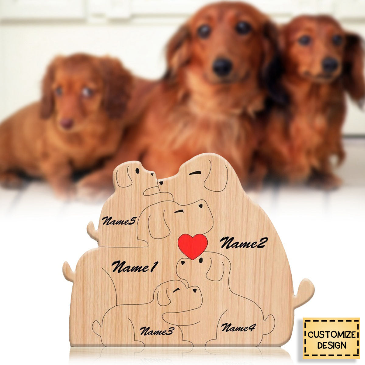 Handcrafted - Wooden Dogs Family Puzzle - Personalized Wooden Pet Carvings