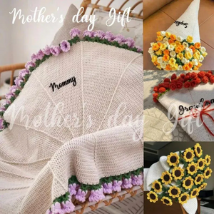Hand-Knitted Rose Blanket - Gift for Mother's Day, Valentine's Day