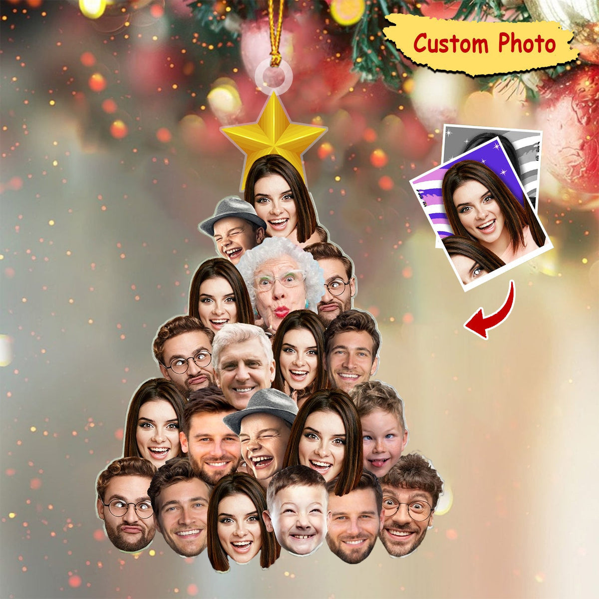 Unique Gift Upload Photos Christmas Tree 2023 Personalized Ornament