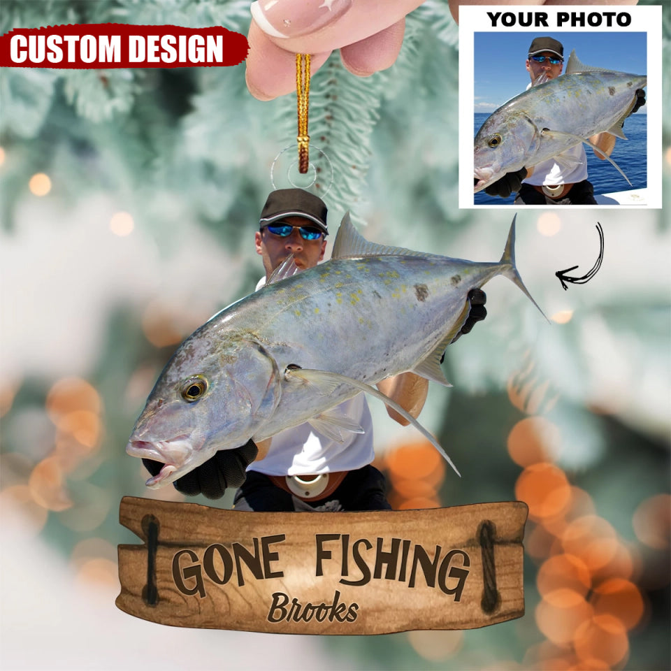 Gone Fishing - Personalized Photo Mica Ornament - Christmas Gift For Fishing Lovers, Fishers, Family