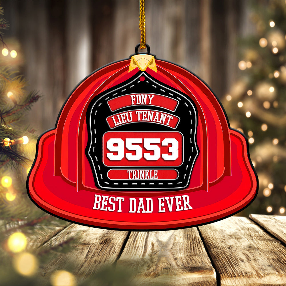 Firefighter Christmas Custom Ornament Firefighter Hat Personalized Gift For Grandpa Dad Husband Son