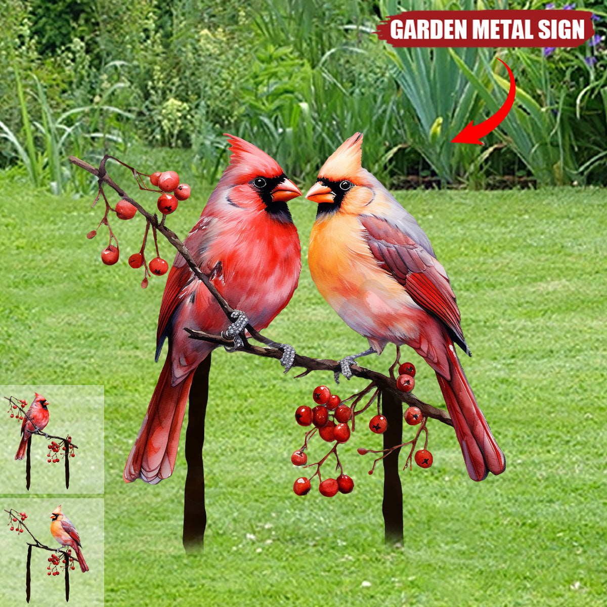 Cardinals Garden Metal Sign with Stake - Memorial Gift