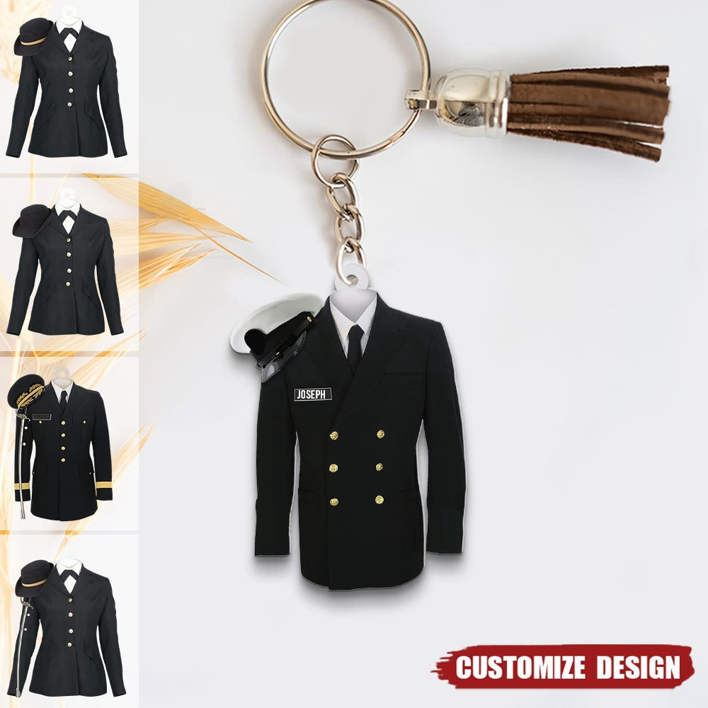 Navy - Air Force - Army - Marine Uniform On A Clothes Hanger- Personalized Keychain