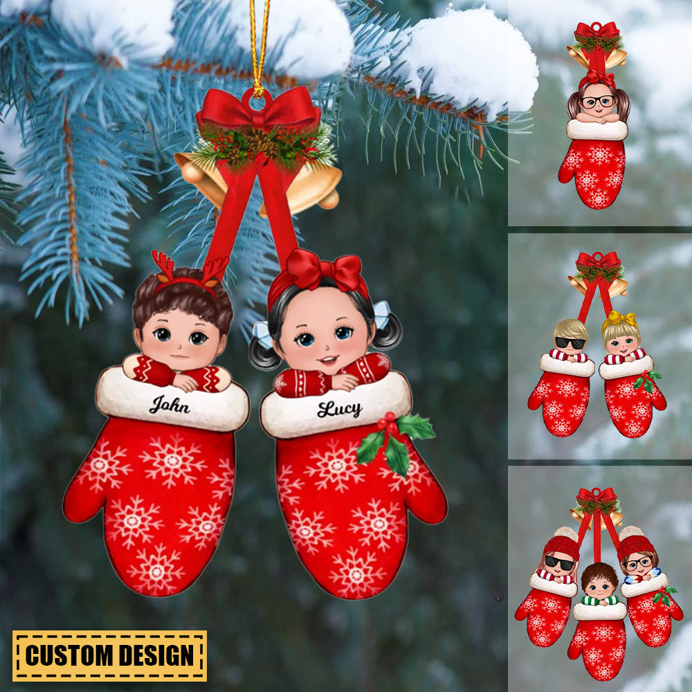 New Release - Christmas Doll Kids Laying On Hands In Gloves Personalized Acrylic Christmas Ornament