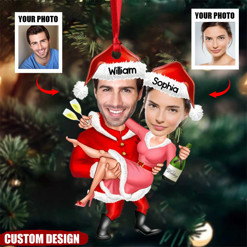 Funny Christmas Couple Custom Photo Acrylic Ornament