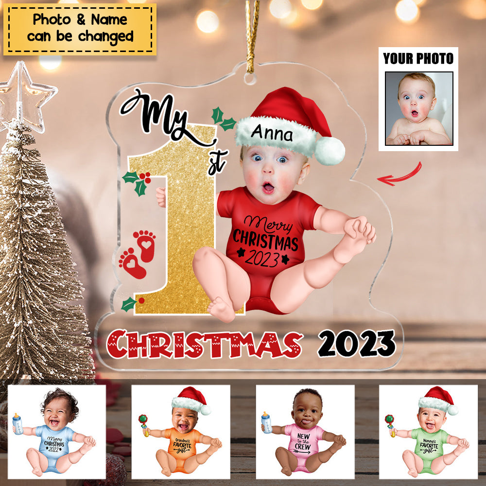 Personalized Custom Acrylic Ornament from Photo - Baby Onesie - My First Christmas