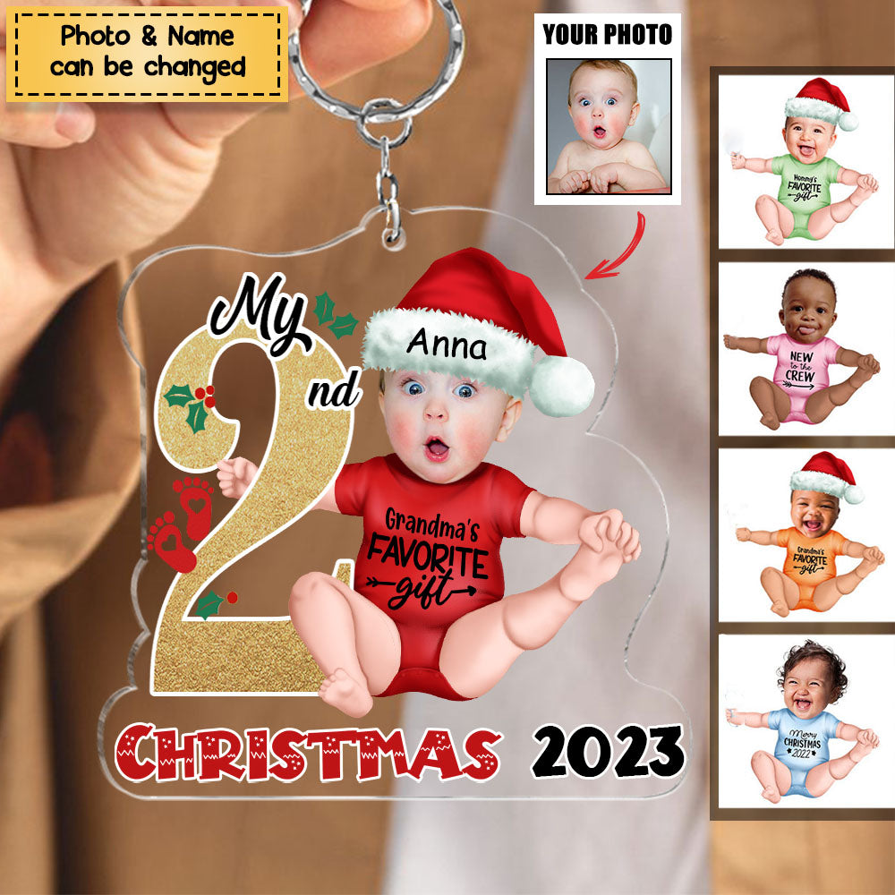 Personalized Custom Acrylic Keychain from Photo - Baby Onesie - My First Christmas