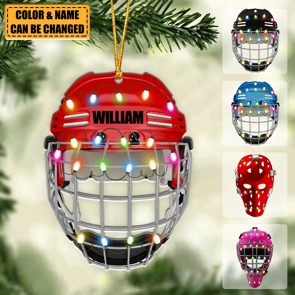 Ice Hockey Helmet With Cage - Personalized Christmas Ornament - Gifts For Ice Hockey Lovers