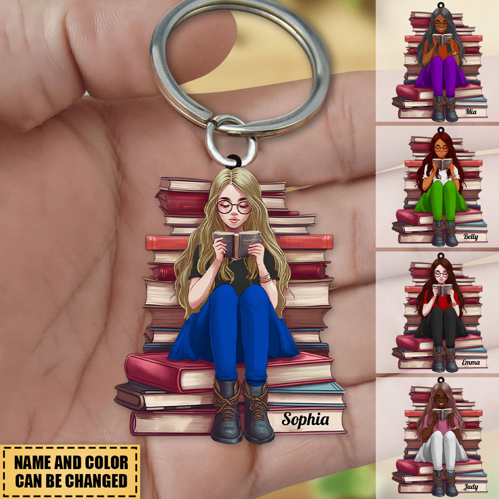 Reading Rope Keychain Girl Reading Book - Personalized Acrylic Keychain - timift