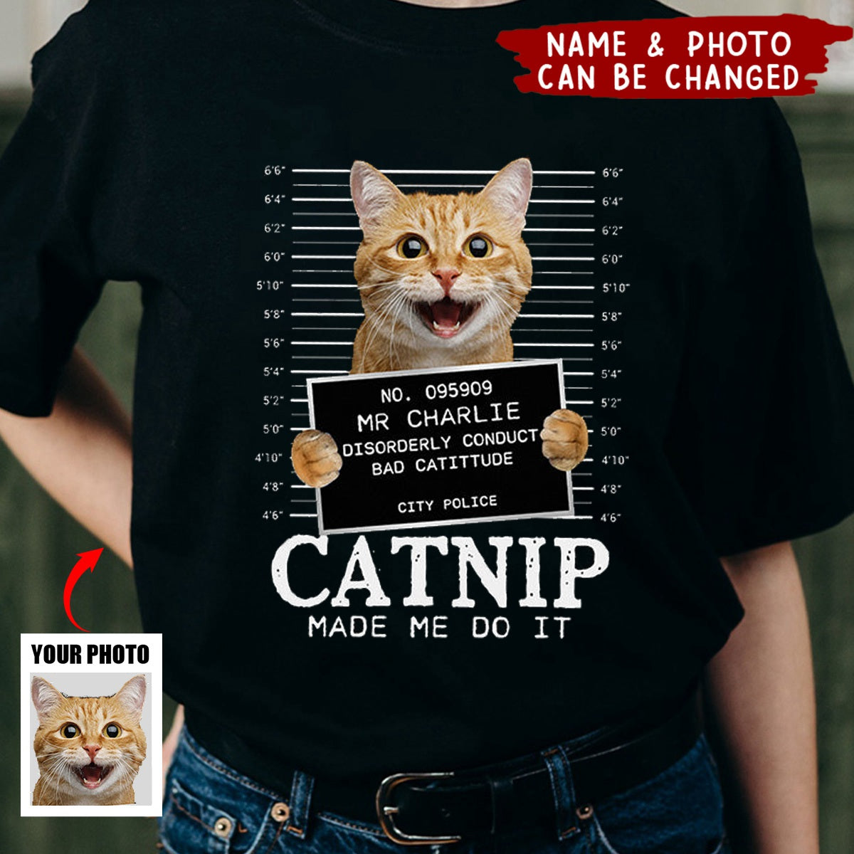 Custom Photo Cat Crimes Catnip Made Me Do It - Cat Personalized Custom Unisex T-shirt - Gift For Pet Owners, Pet Lovers