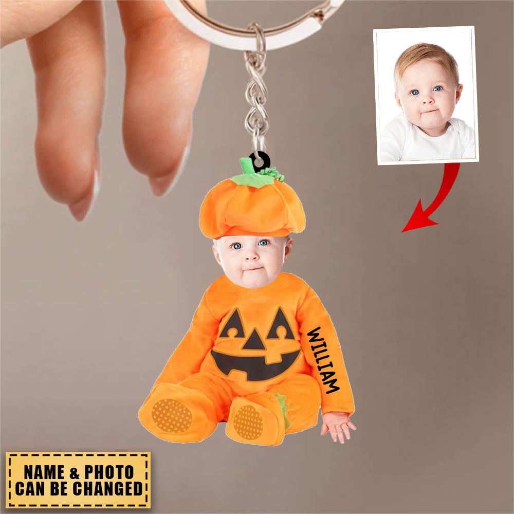 Personalized Pumpkin Halloween Kid Acrylic Keychain - Upload Photo