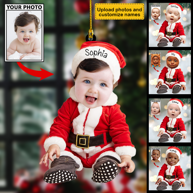 Personalized Custom Baby Cute Photo On Santa Claus Christmas Ornament