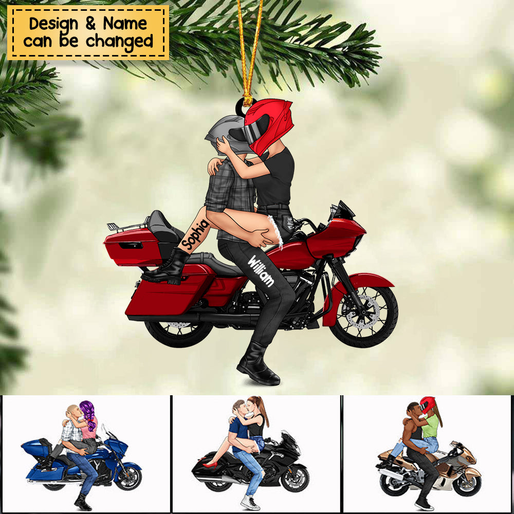 Kissing Couple - Personalized Acrylic Christmas Ornament - For Him, For Her, Motorcycle Lovers