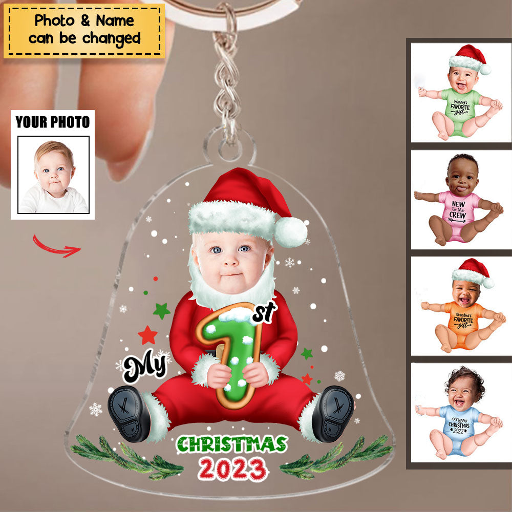 Personalized Custom Acrylic Keychain from Photo - Baby Onesie - My First Christmas