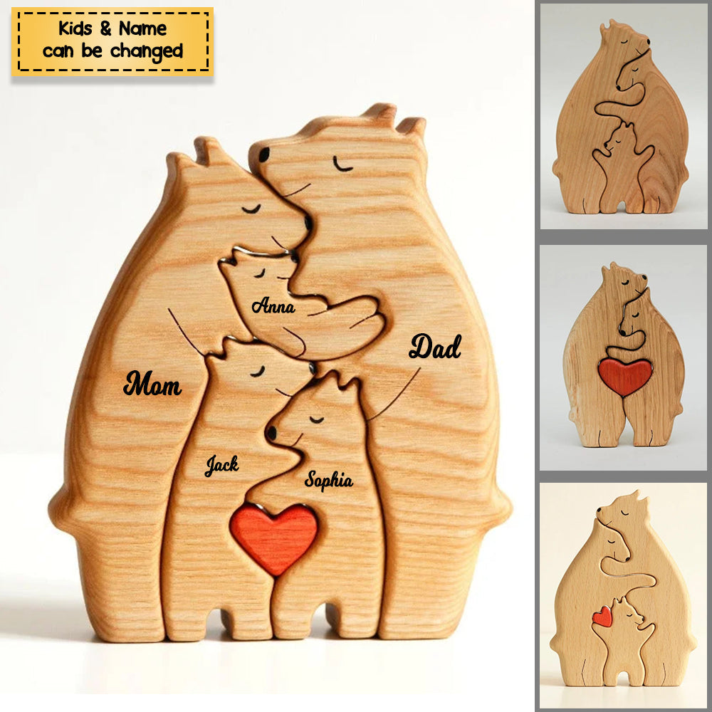 Personalized Bear Family Wooden Art Puzzle, Gift For Family