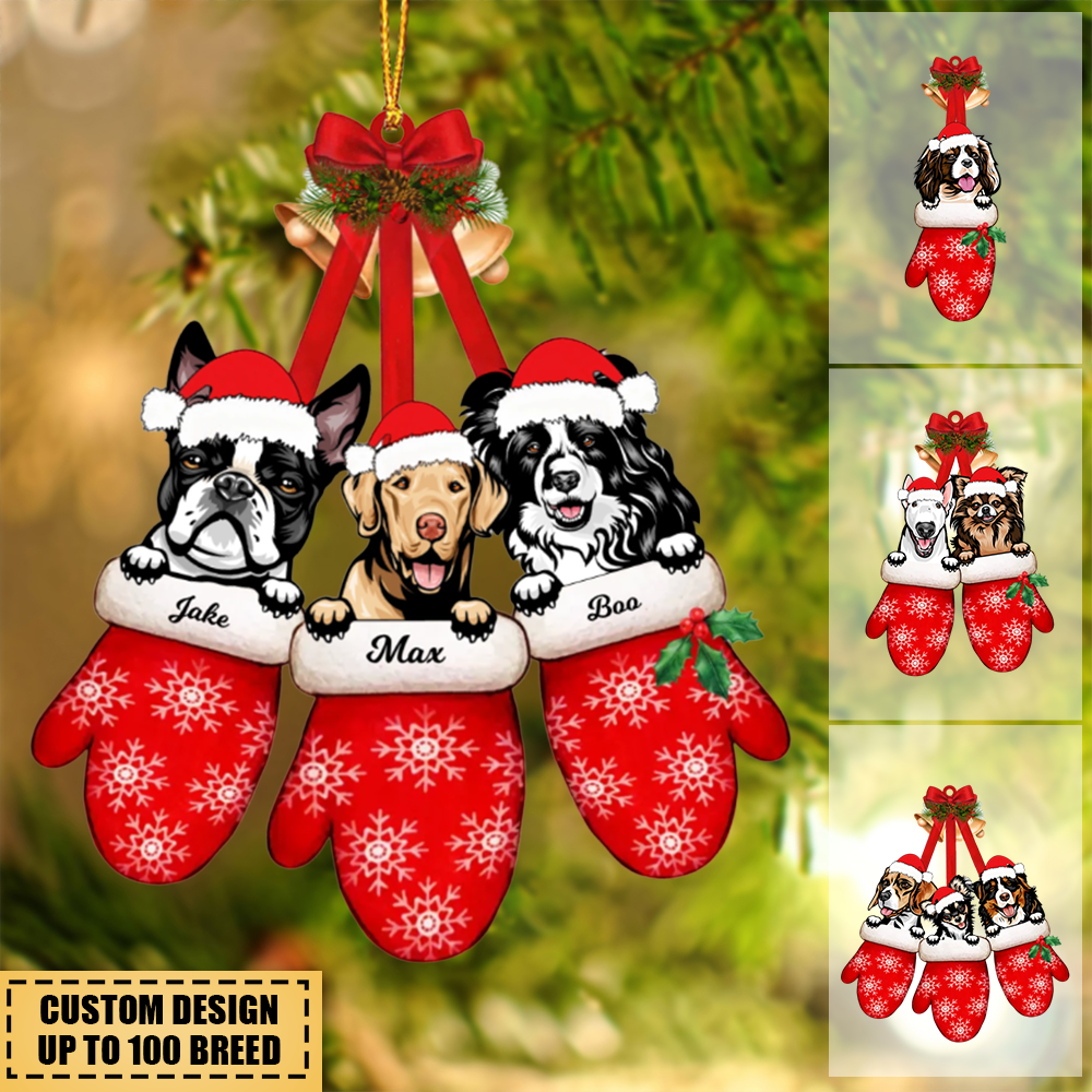 Christmas Pets Laying On Hands In Gloves Personalized Acrylic Ornament