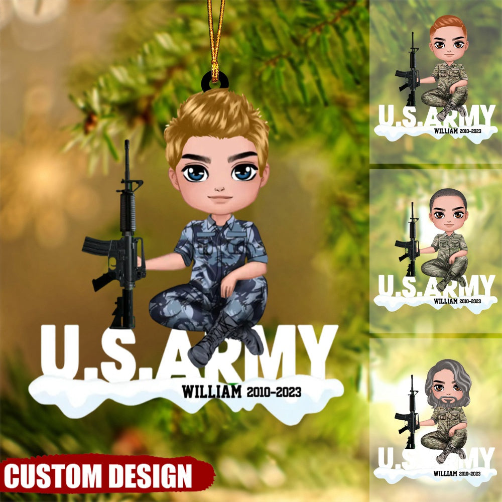 Personalized US Army Solider Custom Name Acrylic Ornament