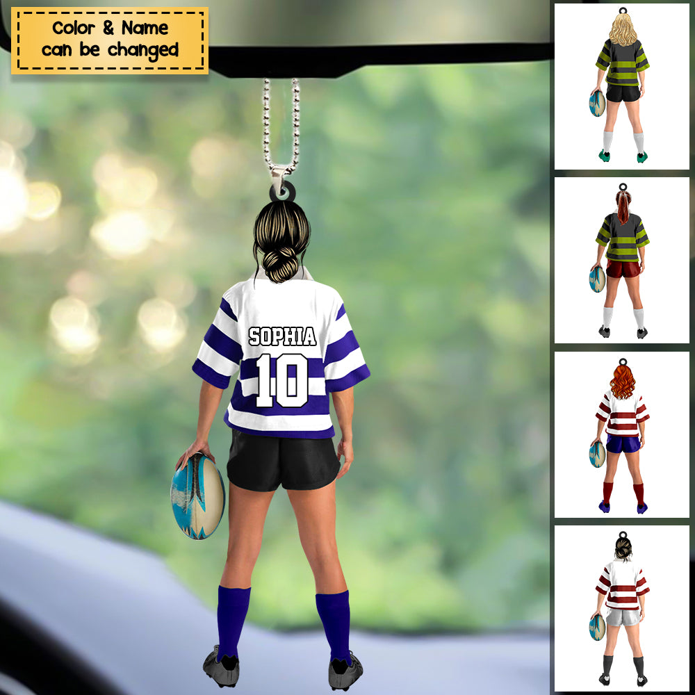 Personalized Rugby Female/Girl/Woman Player Acrylic Christmas / Car Ornament - Gift For Rugby Players