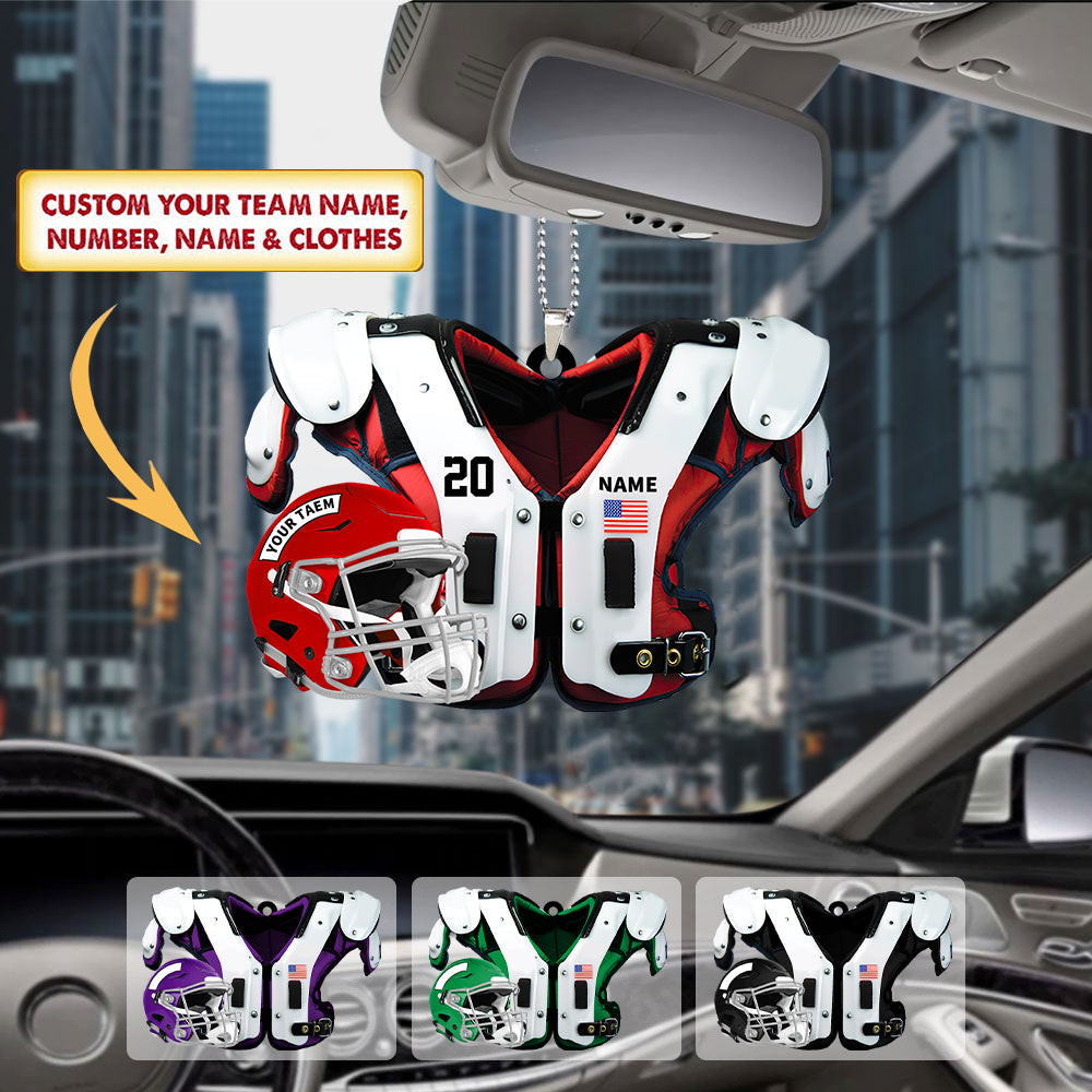 Personalized American Football Shoulder Pads And Helmet Car Hanging Ornament