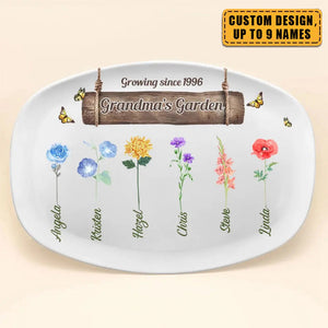 Family Grandma Garden - Personalized Custom Platter - Christmas Gift For Grandma, Family Members