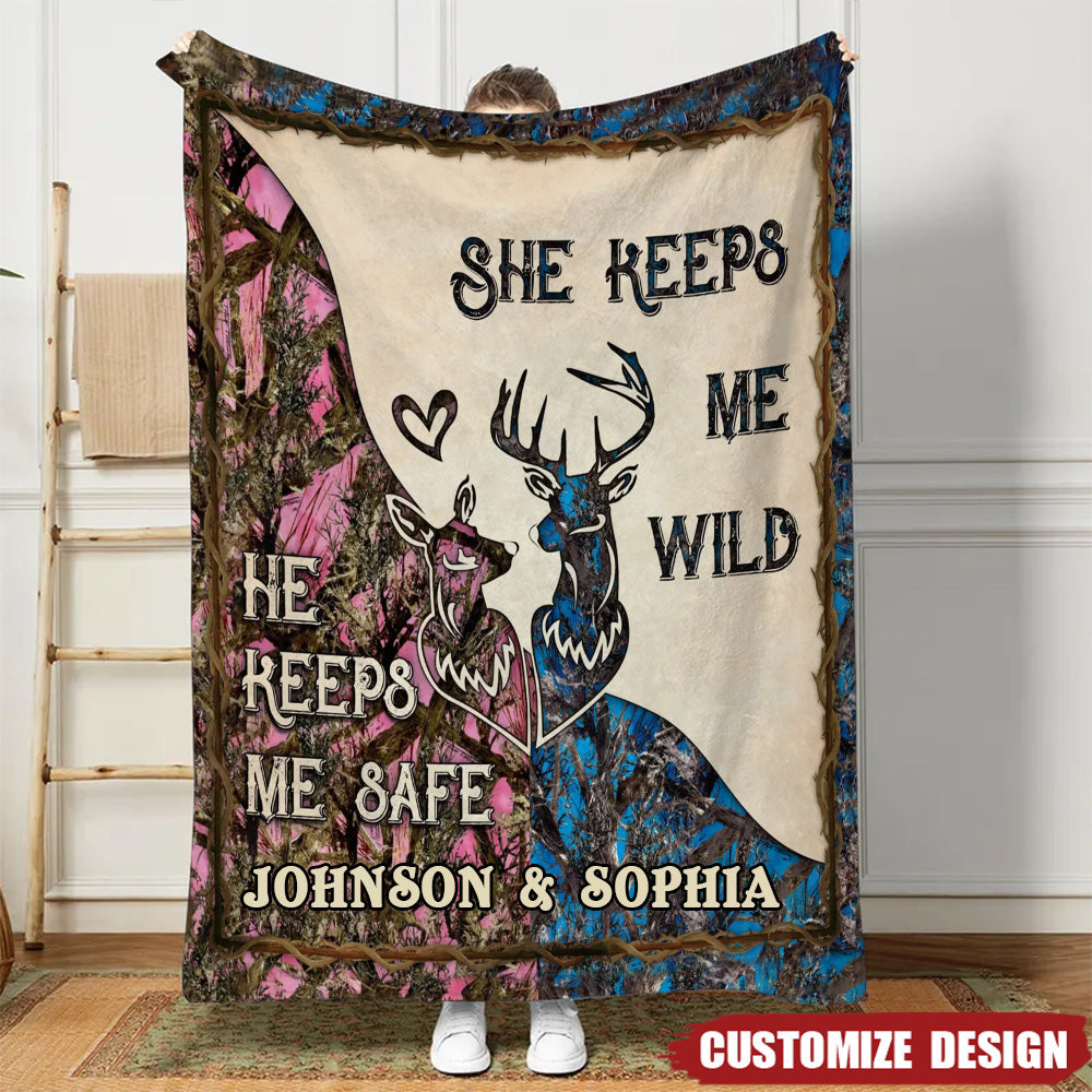 He Keeps Me Safe - Personalized Couple Fleece Blanket - Gift For Couple