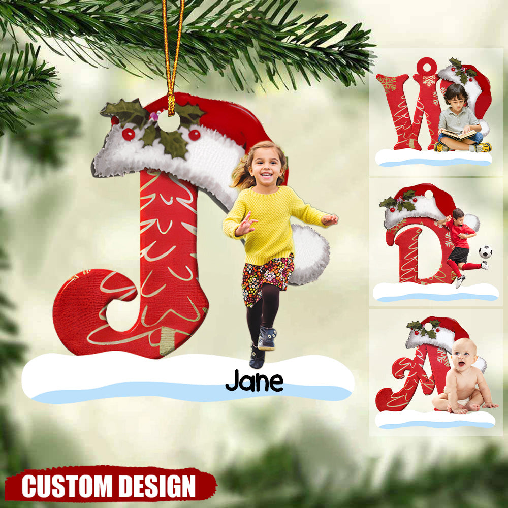 Monogram Alphabet With Kid's Name & Photo Personalized Acrylic Christmas Ornament