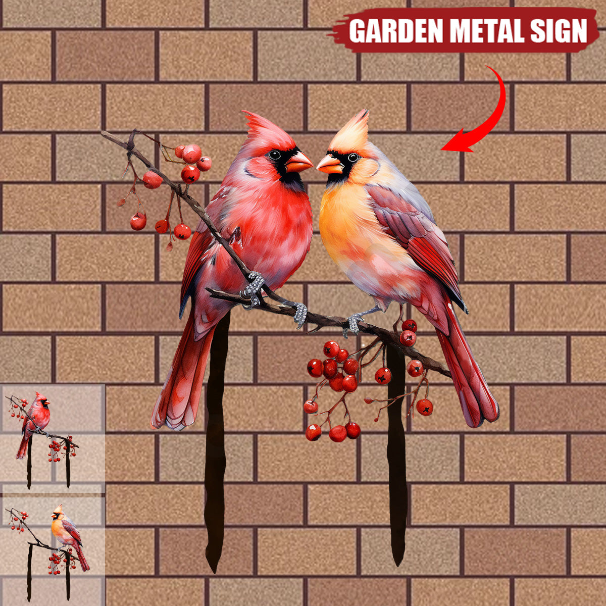 Cardinals Garden Metal Sign with Stake - Memorial Gift
