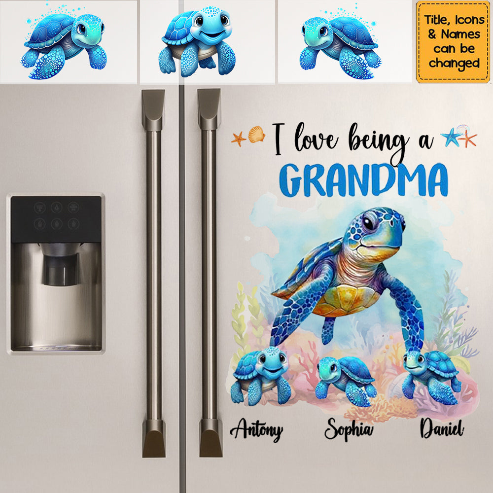 I Love Being A Grandma - Personalized Sea Turtle Ocean Decal / Sticker