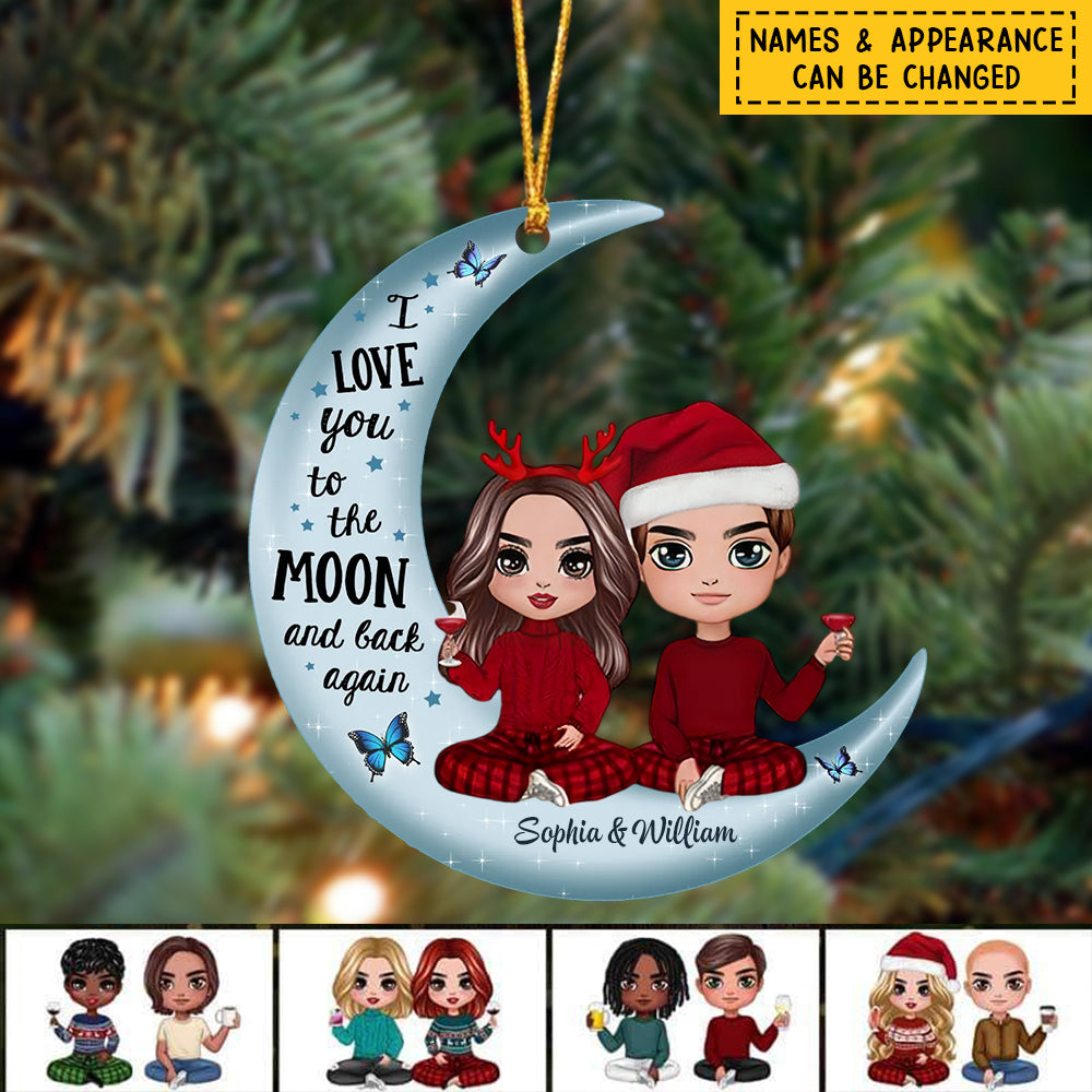 Doll Couple Sitting Anniversary Gift For Him Gift For Her Personalized Acrylic Christmas Ornament