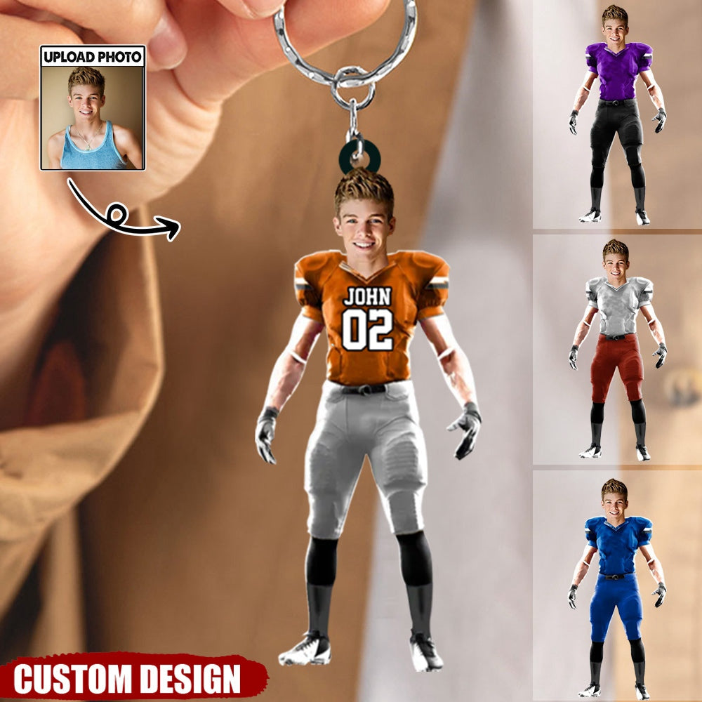 Custom Photo Football Player Keychain For Football Lovers - timift