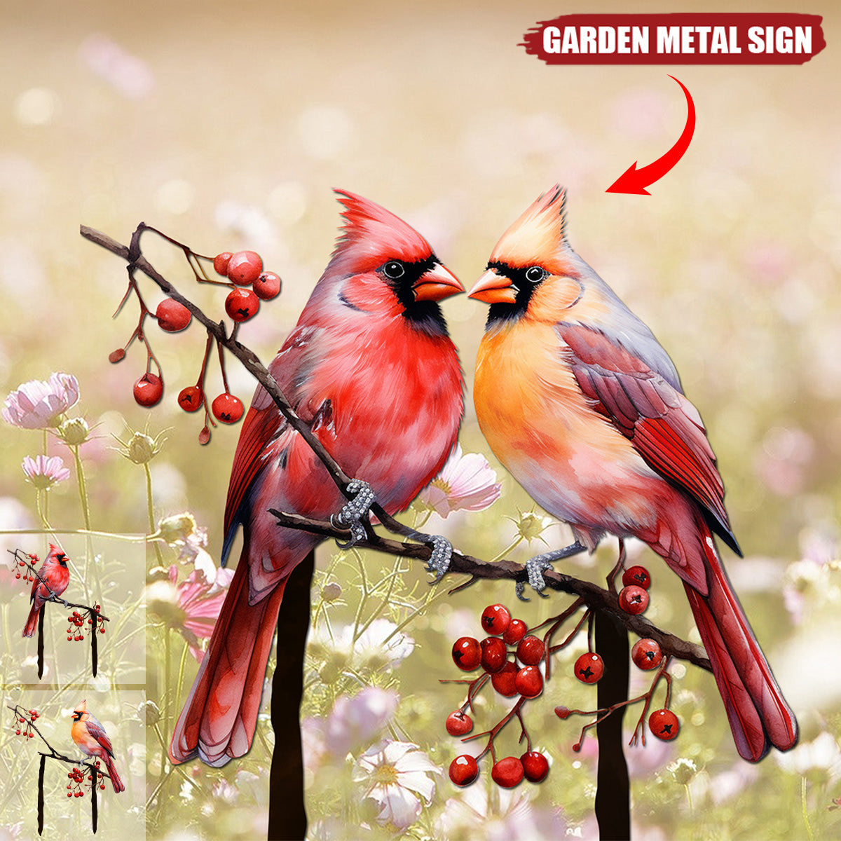 Cardinals Garden Metal Sign with Stake - Memorial Gift