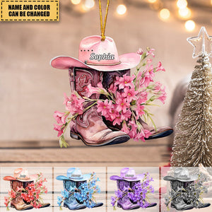 Personalized Boots And Hat With Flower Cowgirl / Cowboy Ornament