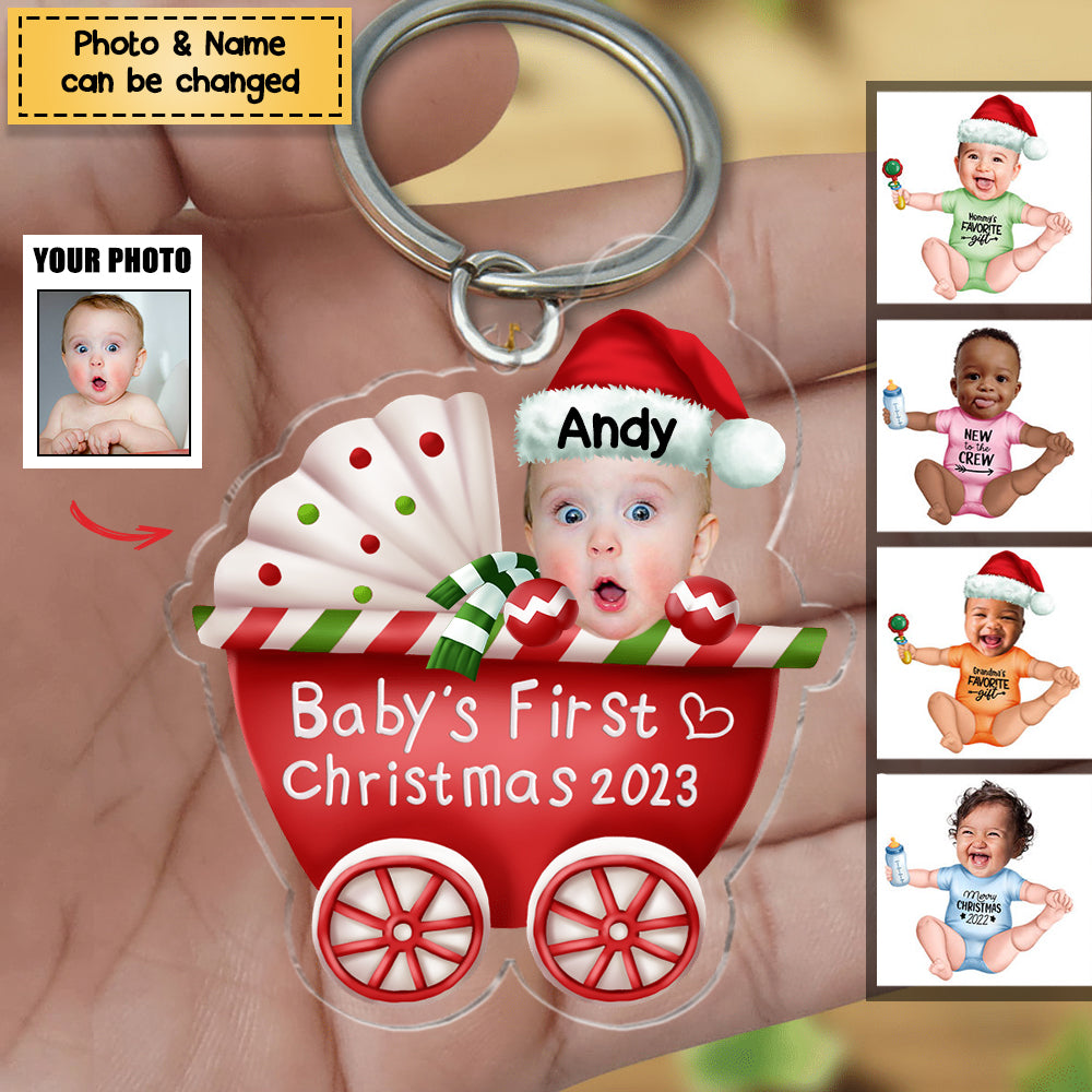 Personalized Custom Acrylic Keychain from Photo - Baby Onesie - My First Christmas