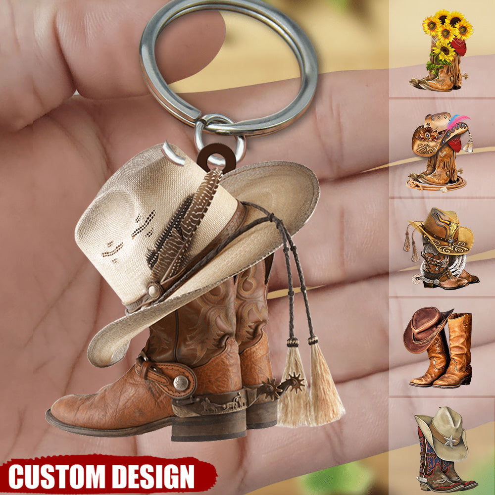 Personalized Boots And Hat Cowboy / Cowgirl Acrylic Keychain