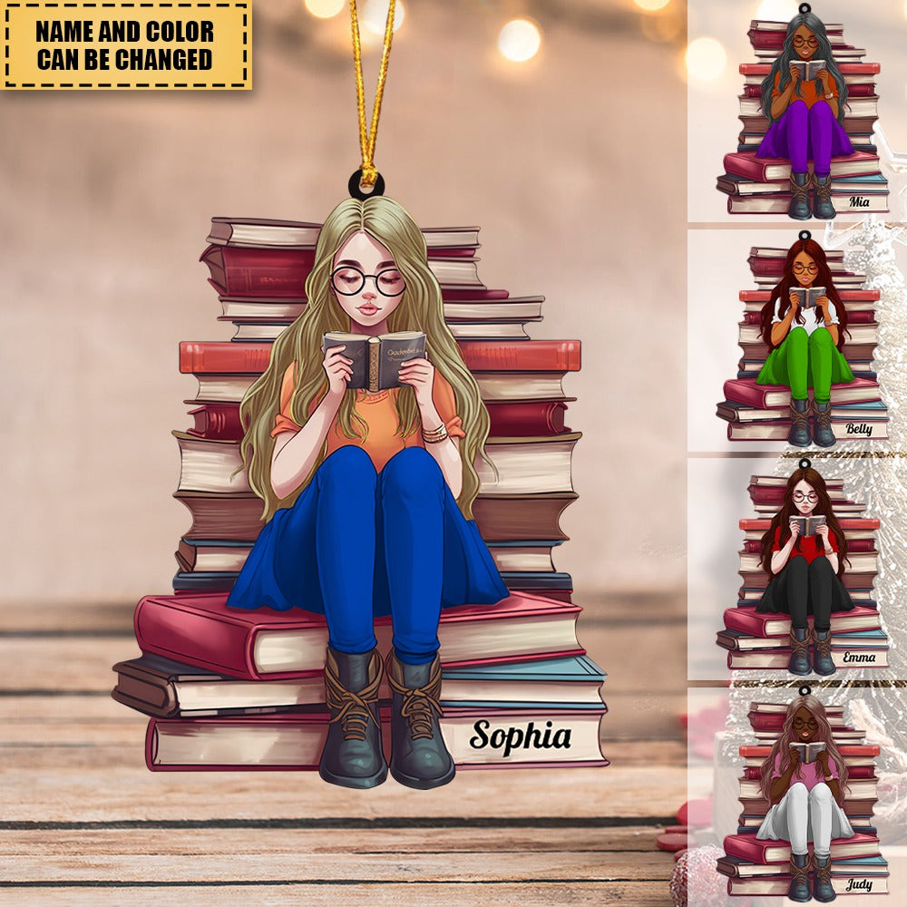 Girl Reading Book - Personalized Acrylic Christmas / Car Ornament