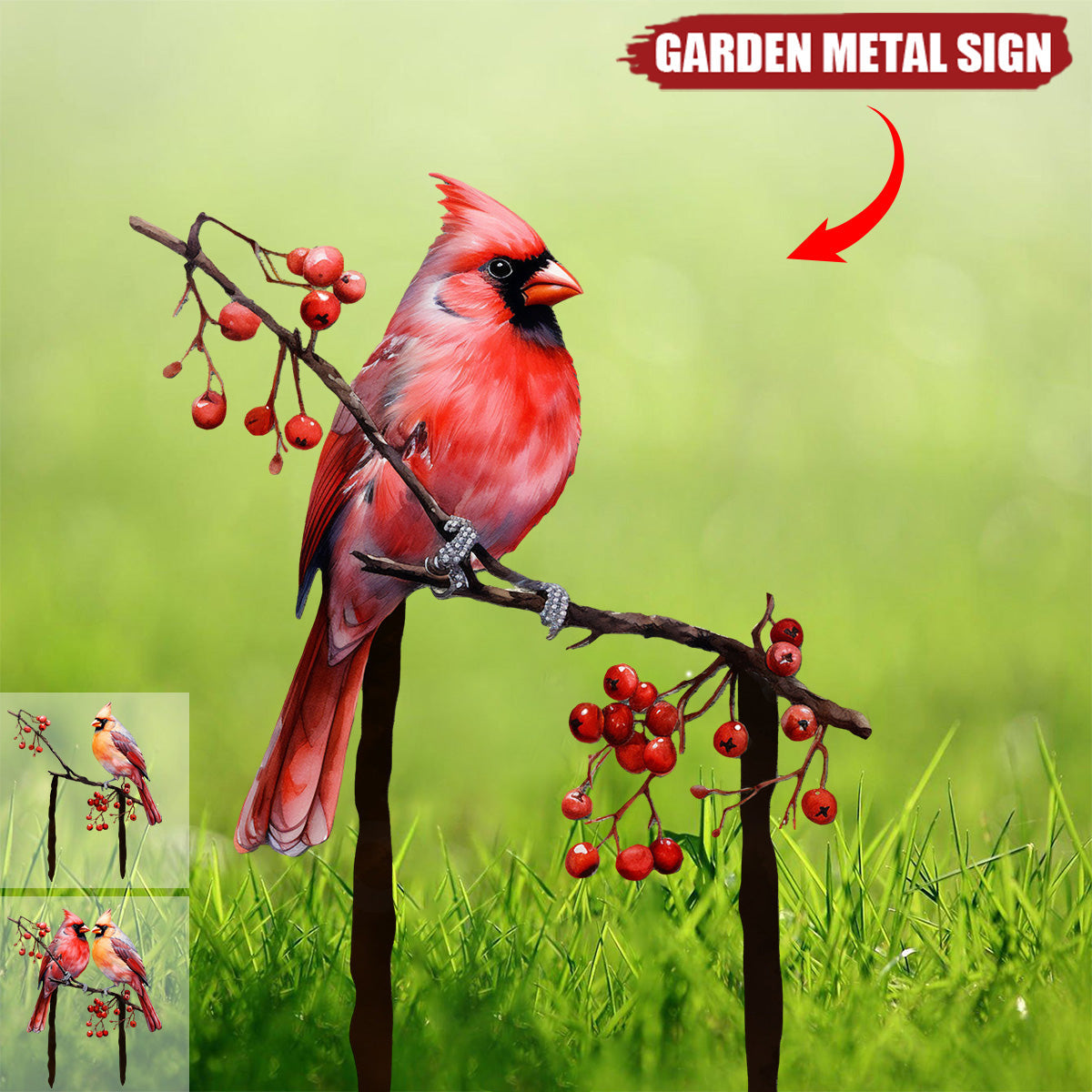 Cardinals Garden Metal Sign with Stake - Memorial Gift