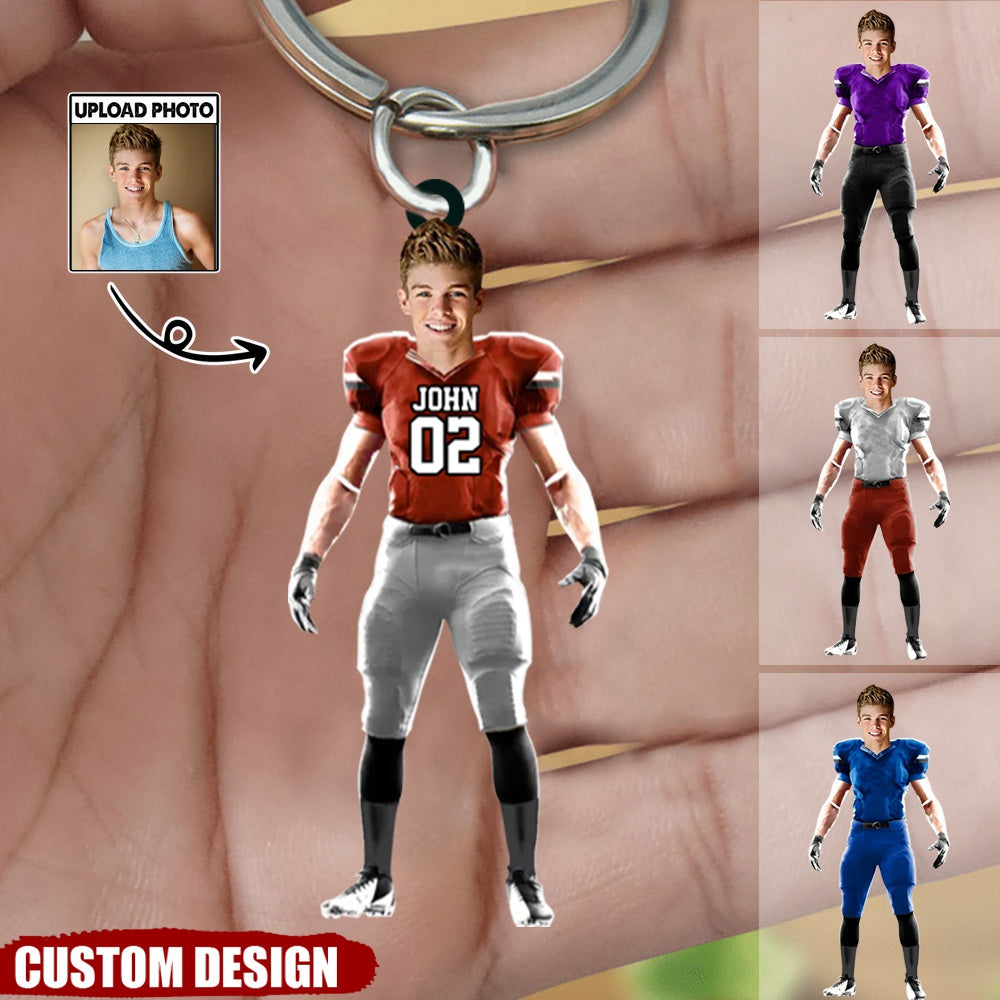 Custom Photo Football Player Keychain For Football Lovers